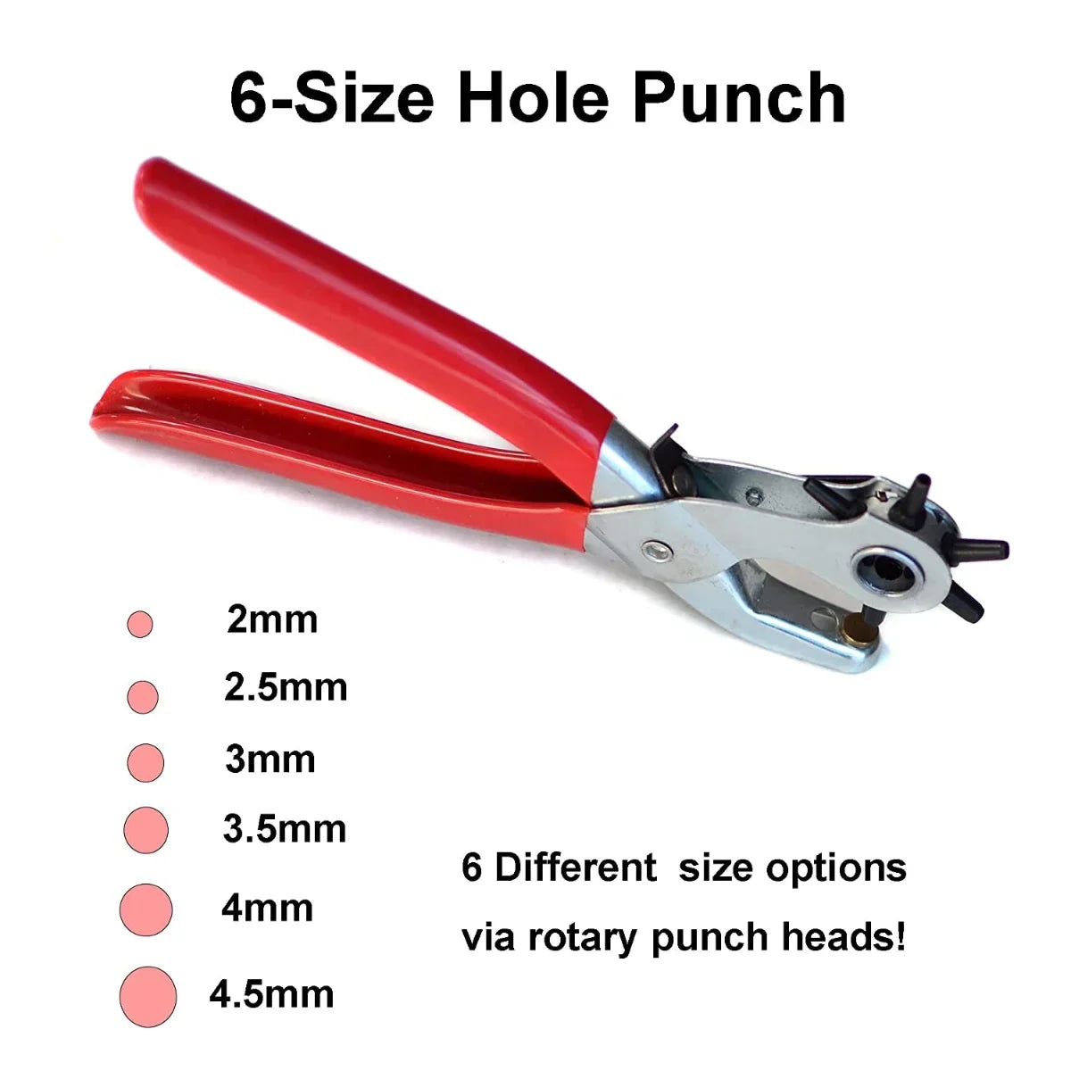 6-Size Rotary Leather Punch - Heavy Duty Belt Hole Puncher Tool w for DIY Crafting & Leatherworking Kits