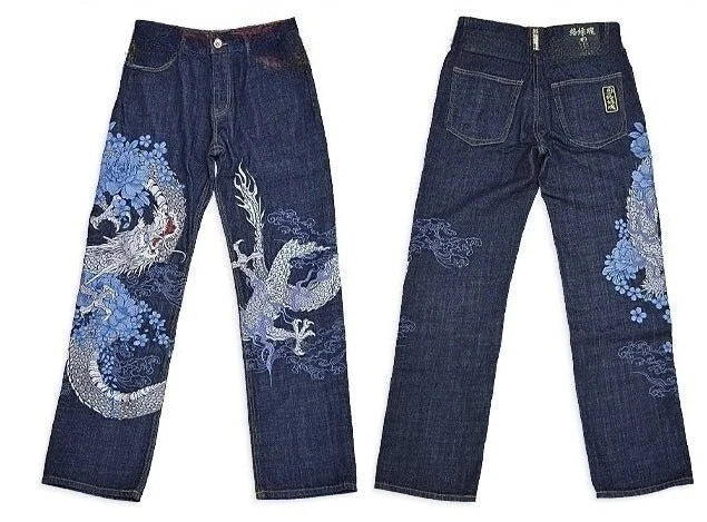 Vintage Japanese Selvedge Jeans Man Y2K High-end Brand Natural Indigo Dip Dyeing Harajuku Mopping Pants