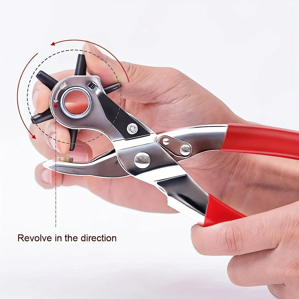 6-Size Rotary Leather Punch - Heavy Duty Belt Hole Puncher Tool w for DIY Crafting & Leatherworking Kits