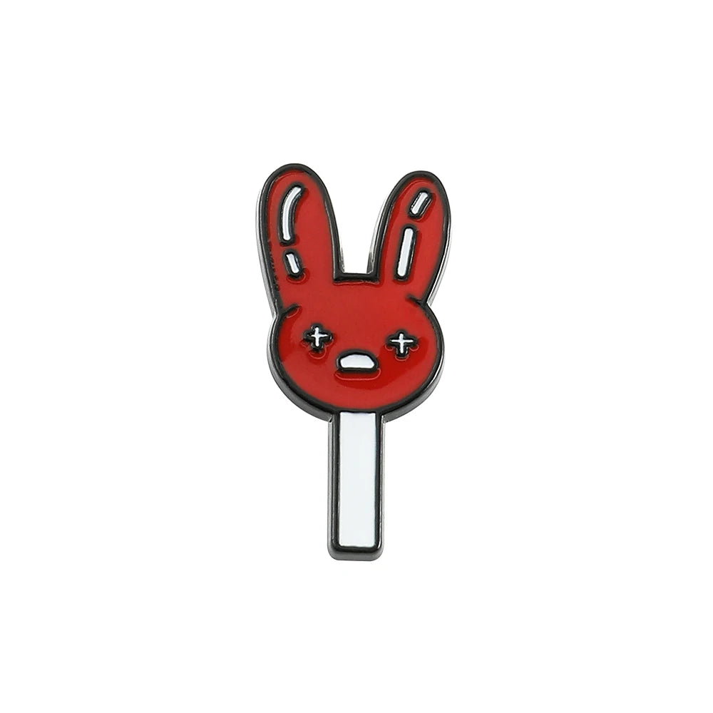 Rapper Bad Bunny Metal Enamel Brooch Bad Rabbit Red Heart Lapel Pins for Backpack Denim Jacket Badges Accessories Jewelry