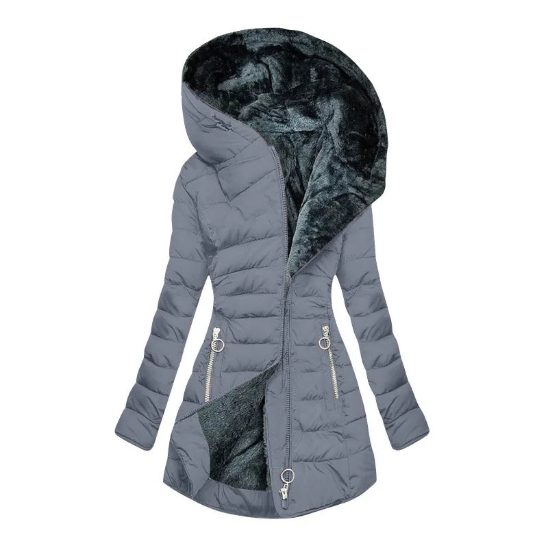 European American New Fashion Women's Solid Color Simple Basic Slim Casual Trendy Daily Hooded Quilted Coats Female Parkas Tops
