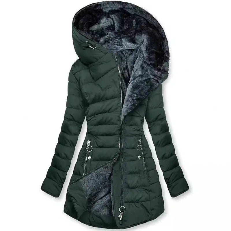 European American New Fashion Women's Solid Color Simple Basic Slim Casual Trendy Daily Hooded Quilted Coats Female Parkas Tops