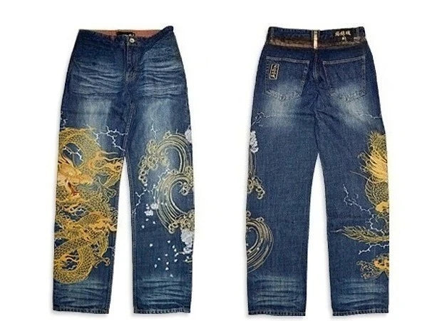 Vintage Japanese Selvedge Jeans Man Y2K High-end Brand Natural Indigo Dip Dyeing Harajuku Mopping Pants