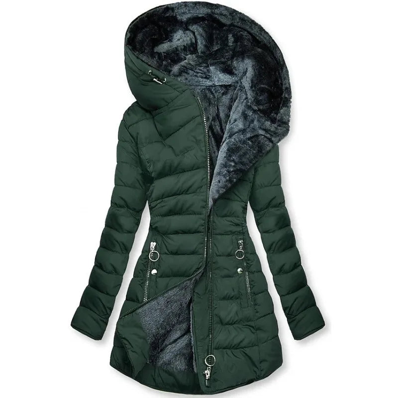 European American New Fashion Women's Solid Color Simple Basic Slim Casual Trendy Daily Hooded Quilted Coats Female Parkas Tops