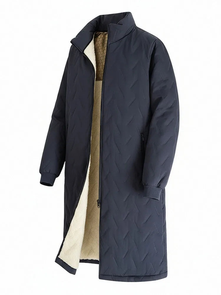 Mid-Length Winter Jacket Man Warm Long Coat Casual Quilted Padded Jackets Solid Color Outdoor Parkas Fleece Lined Thick Outwear