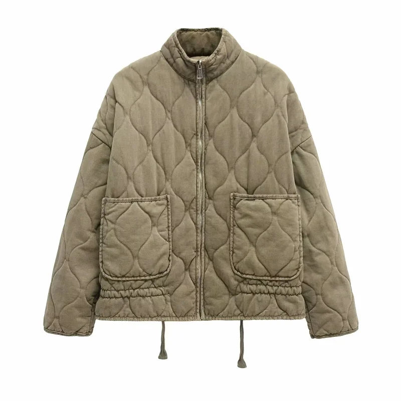 2025 New Women's Cotton Jacket  Loose Vintage High Collar Zipper Large Pocket Decorative Quilted Cotton Coat For Women