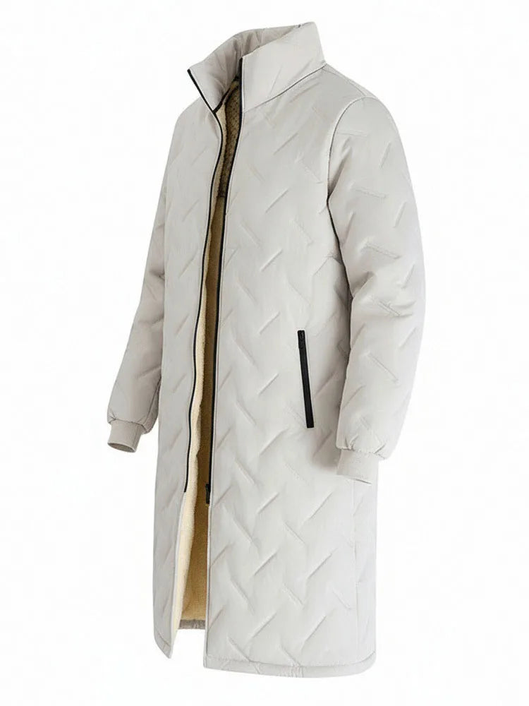 Mid-Length Winter Jacket Man Warm Long Coat Casual Quilted Padded Jackets Solid Color Outdoor Parkas Fleece Lined Thick Outwear