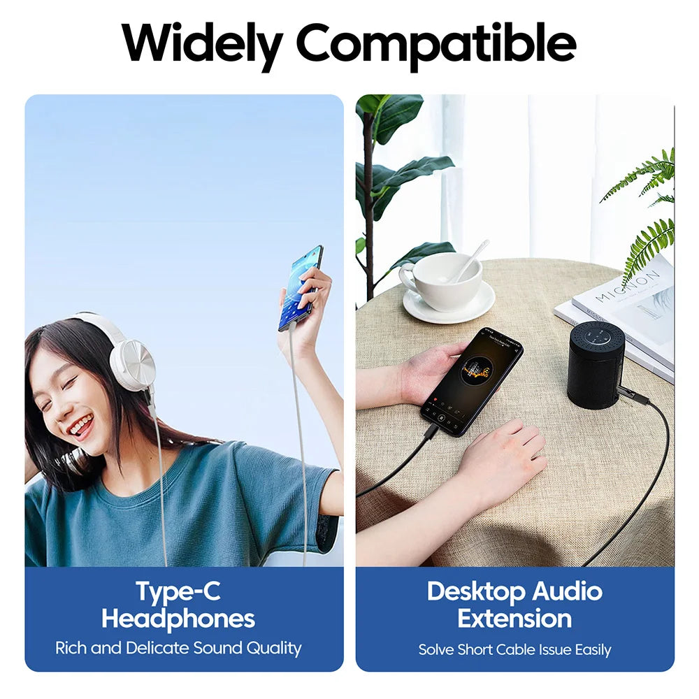 Type C To 3.5MM Jack Headphone Adapter USB C Male To 3.5mm Female AUX Audio Adapter For Type C Wearable Headphone Desktop Audio