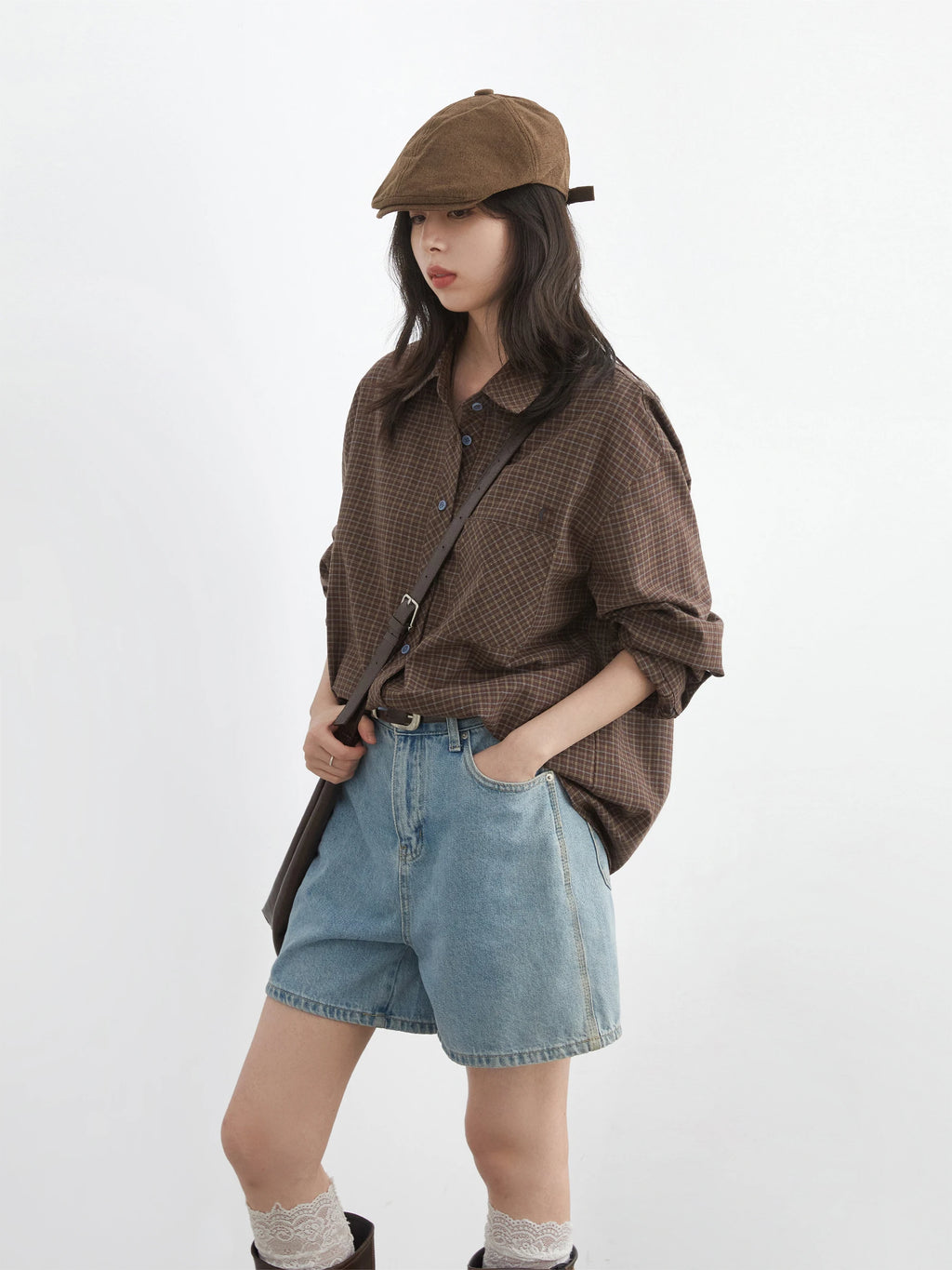 CHIC VEN Women Shirt Loose Casual Single-breasted New Retro Contrast Plaid Embroidered Blouses Female Top Autumn Winter 2025