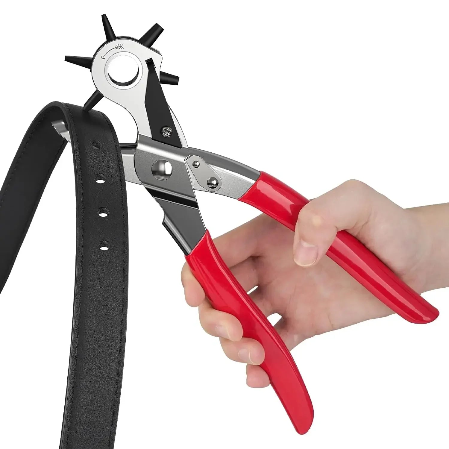 6-Size Rotary Leather Punch - Heavy Duty Belt Hole Puncher Tool w for DIY Crafting & Leatherworking Kits