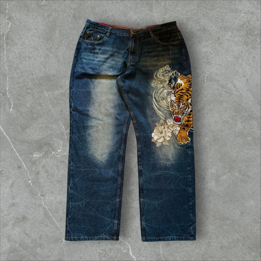 Vintage Japanese Selvedge Jeans Man Y2K High-end Brand Natural Indigo Dip Dyeing Harajuku Mopping Pants
