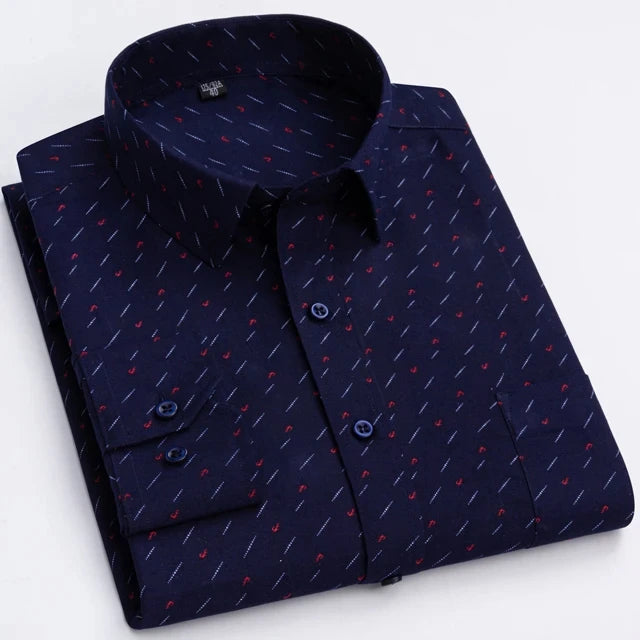 Men's Long Sleeve Shirt High-quality Fashion Casual Print Plaid Stripe Single Pocket Fit Business Formal Office Four Season Top