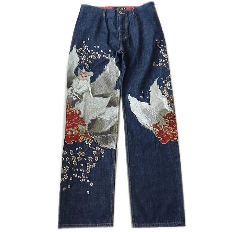 Vintage Japanese Selvedge Jeans Man Y2K High-end Brand Natural Indigo Dip Dyeing Harajuku Mopping Pants