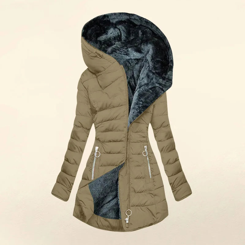 European American New Fashion Women's Solid Color Simple Basic Slim Casual Trendy Daily Hooded Quilted Coats Female Parkas Tops