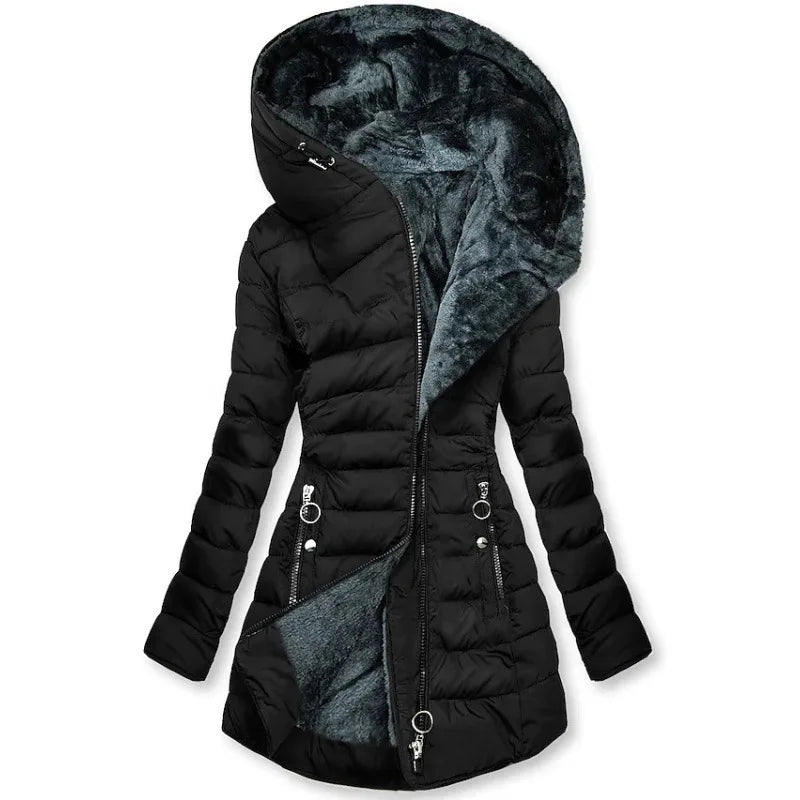 European American New Fashion Women's Solid Color Simple Basic Slim Casual Trendy Daily Hooded Quilted Coats Female Parkas Tops