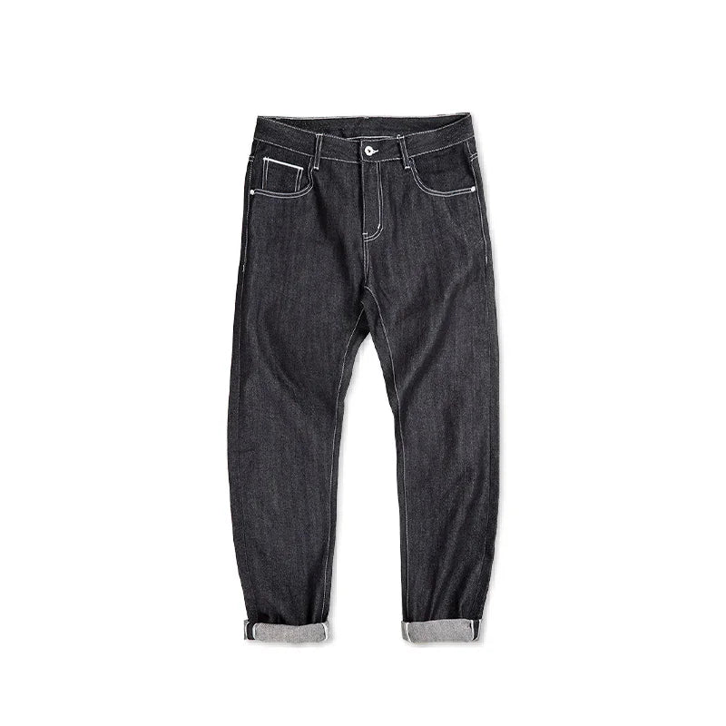 Maden Vintage 13OZ Sliver Denim Jeans for Men Selvedge Raw Denim Autumn Mid-waisted Straight Pants Male Versatile Trousers