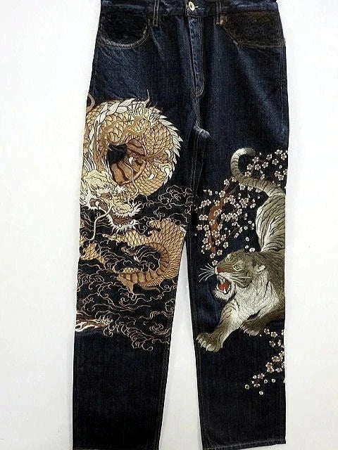 Vintage Japanese Selvedge Jeans Man Y2K High-end Brand Natural Indigo Dip Dyeing Harajuku Mopping Pants