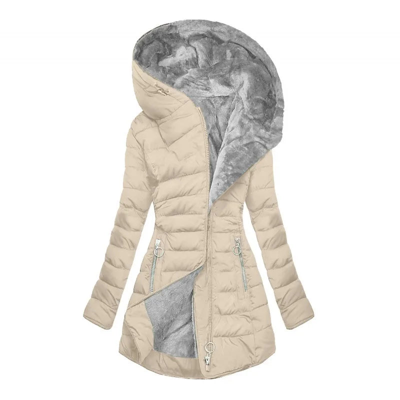 European American New Fashion Women's Solid Color Simple Basic Slim Casual Trendy Daily Hooded Quilted Coats Female Parkas Tops