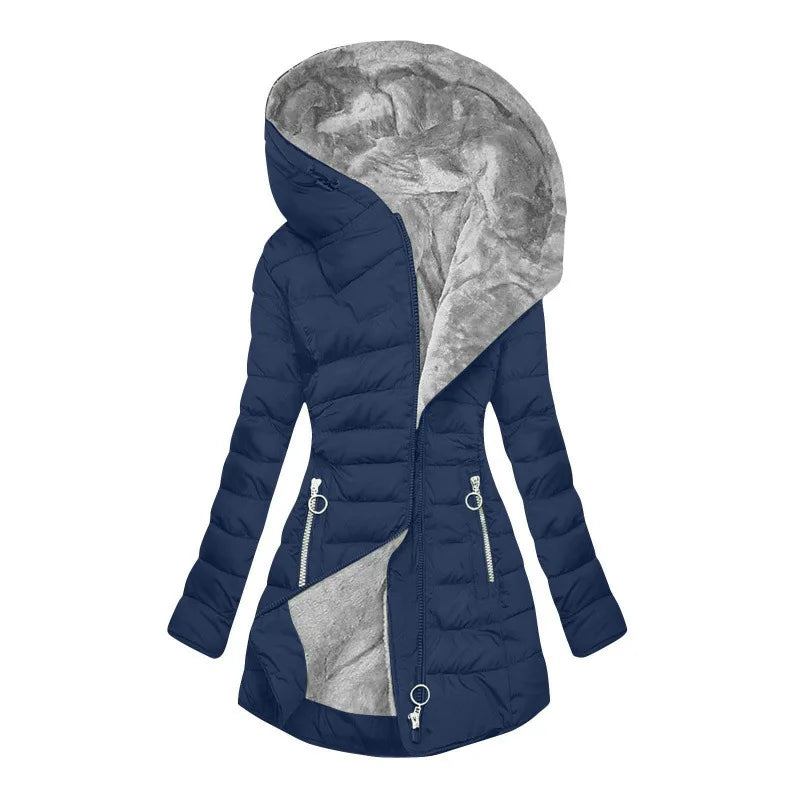 European American New Fashion Women's Solid Color Simple Basic Slim Casual Trendy Daily Hooded Quilted Coats Female Parkas Tops