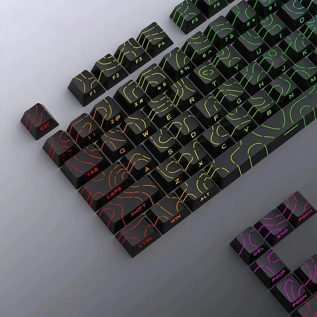 New Topographic Keycaps 4.0 Version Shine Through 98 Key PBT Cherry Profile Side Print Backlit for MX Gamer Mechanical Keyboard
