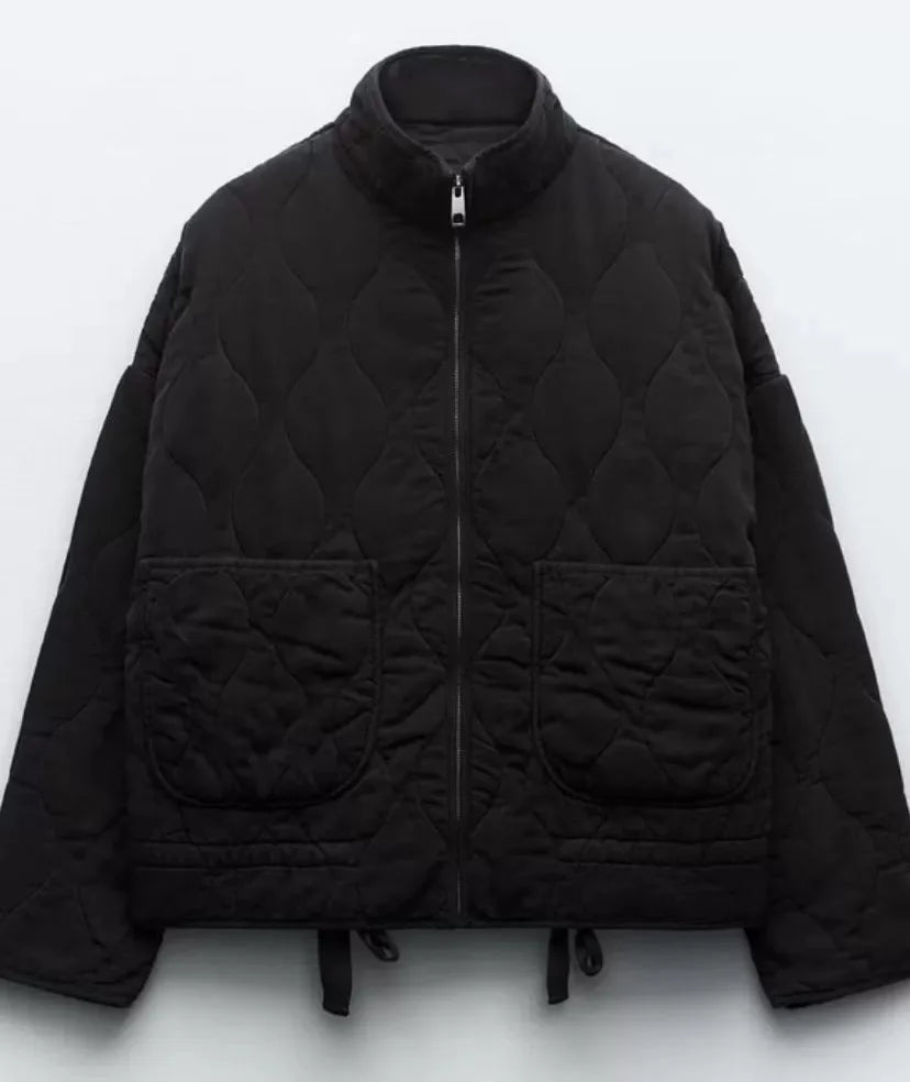 2025 New Women's Cotton Jacket  Loose Vintage High Collar Zipper Large Pocket Decorative Quilted Cotton Coat For Women