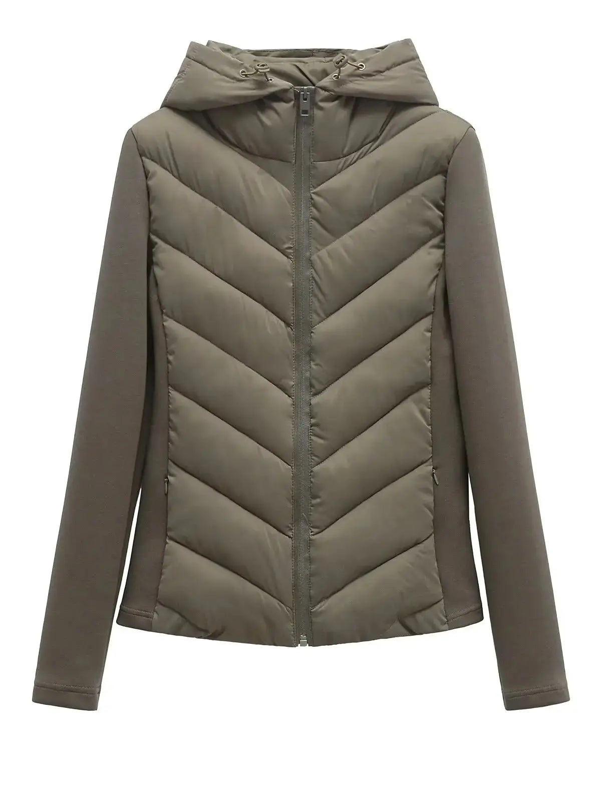 2025 Autumn Winter Women's Elegant Patchwork Hooded Air Cotton Jackets Lady Fashion Army Green Warm Slim Fit Sports Parkas Coats