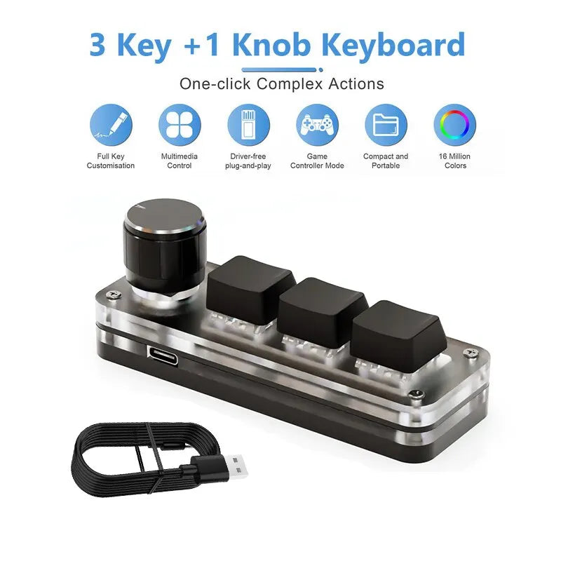Macro Mechanical Keyboard RGB Mini Gaming Custom Programming Knob Keypads 3 Keys For Photoshop
