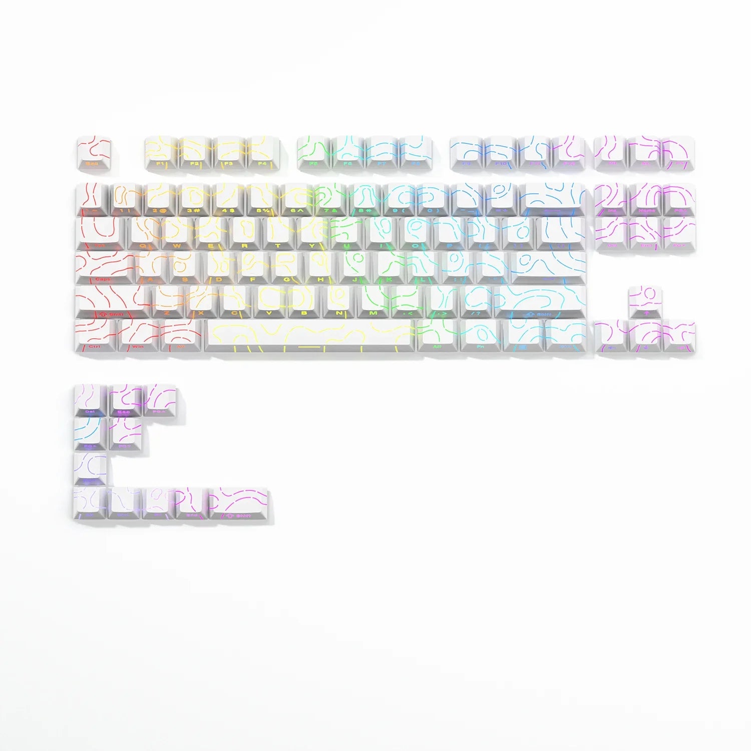 New Topographic Keycaps 4.0 Version Shine Through 98 Key PBT Cherry Profile Side Print Backlit for MX Gamer Mechanical Keyboard