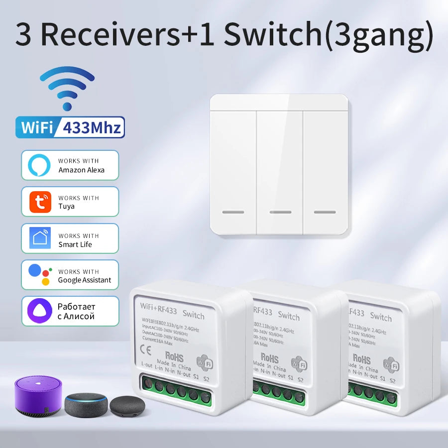 Tuya WiFi Smart Light Switch Smart Home Wireless RF 433mhz Push Button Wall Switch Via Alexa Google Home Alice Smart Life App