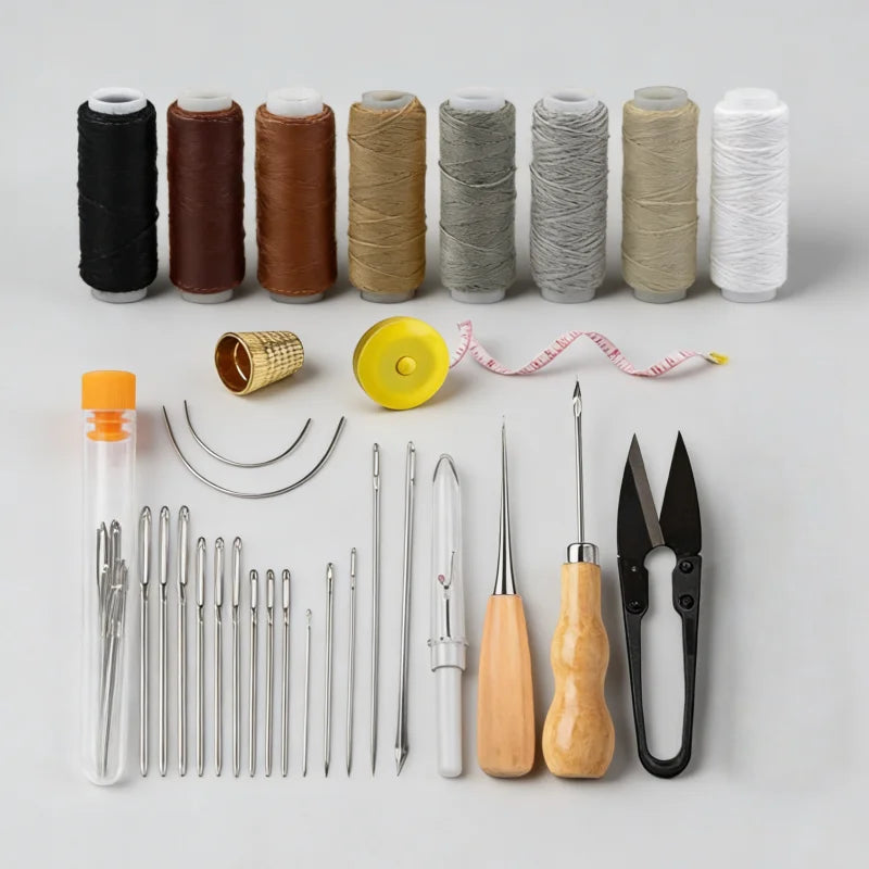 Upholstery Repair Sewing Kit Heavy Duty Sewing Kit Leather Working Tools with Awl Tools,Hand Stitching Needles,Thread