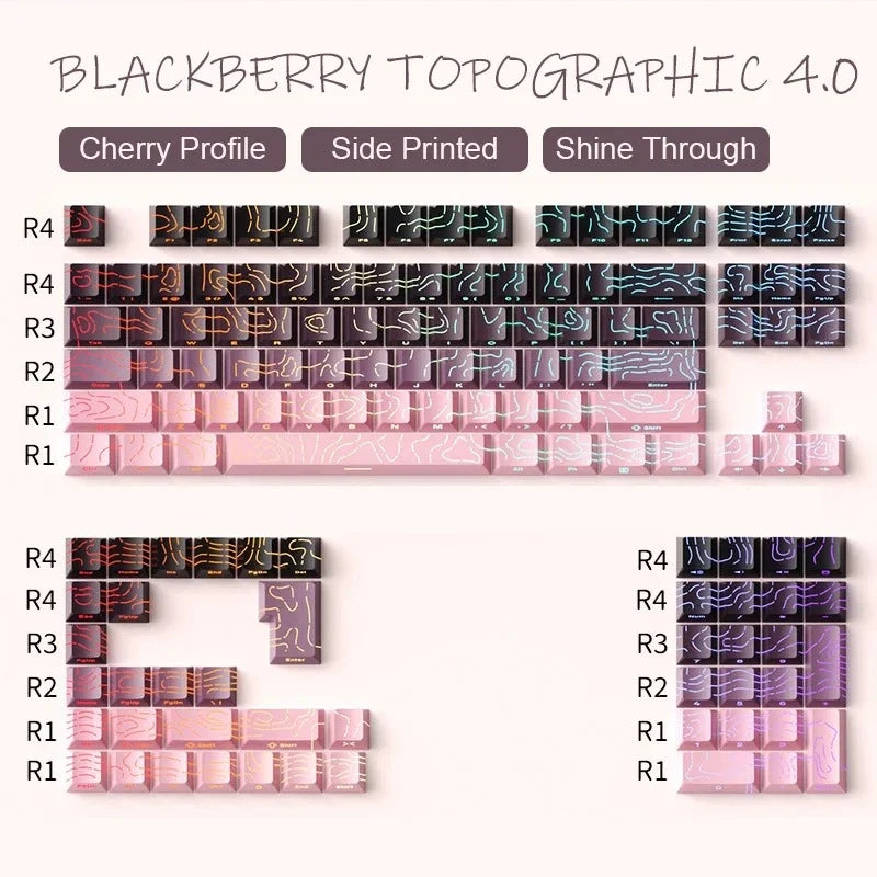 New Topographic Keycaps 4.0 Version Shine Through 98 Key PBT Cherry Profile Side Print Backlit for MX Gamer Mechanical Keyboard