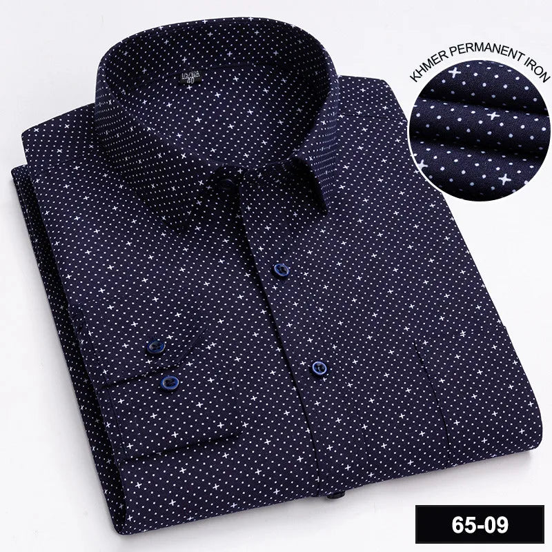 Men's Long Sleeve Shirt High-quality Fashion Casual Print Plaid Stripe Single Pocket Fit Business Formal Office Four Season Top