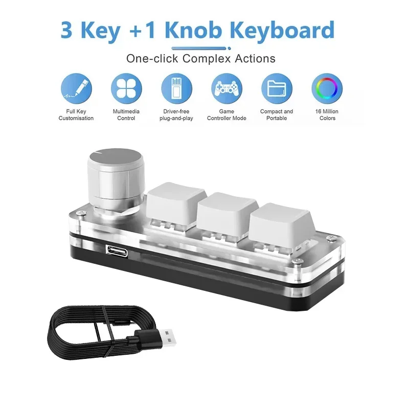 Macro Mechanical Keyboard RGB Mini Gaming Custom Programming Knob Keypads 3 Keys For Photoshop