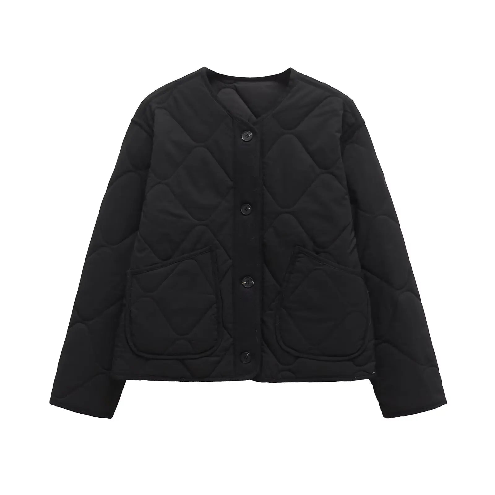 ETJ 2025  Spring new women's vintage crewneck quilted cotton-padded loose version of quilted casual jacket
