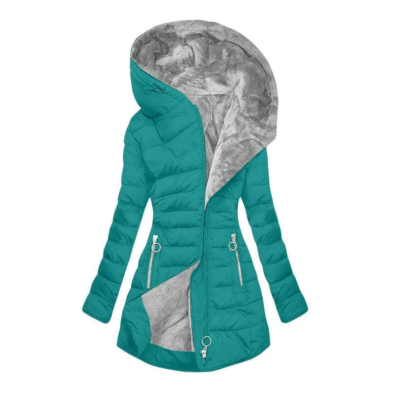 European American New Fashion Women's Solid Color Simple Basic Slim Casual Trendy Daily Hooded Quilted Coats Female Parkas Tops