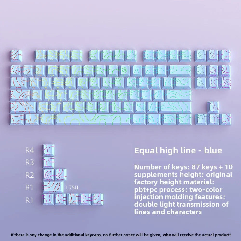 New Topographic Keycaps 4.0 Version Shine Through 98 Key PBT Cherry Profile Side Print Backlit for MX Gamer Mechanical Keyboard