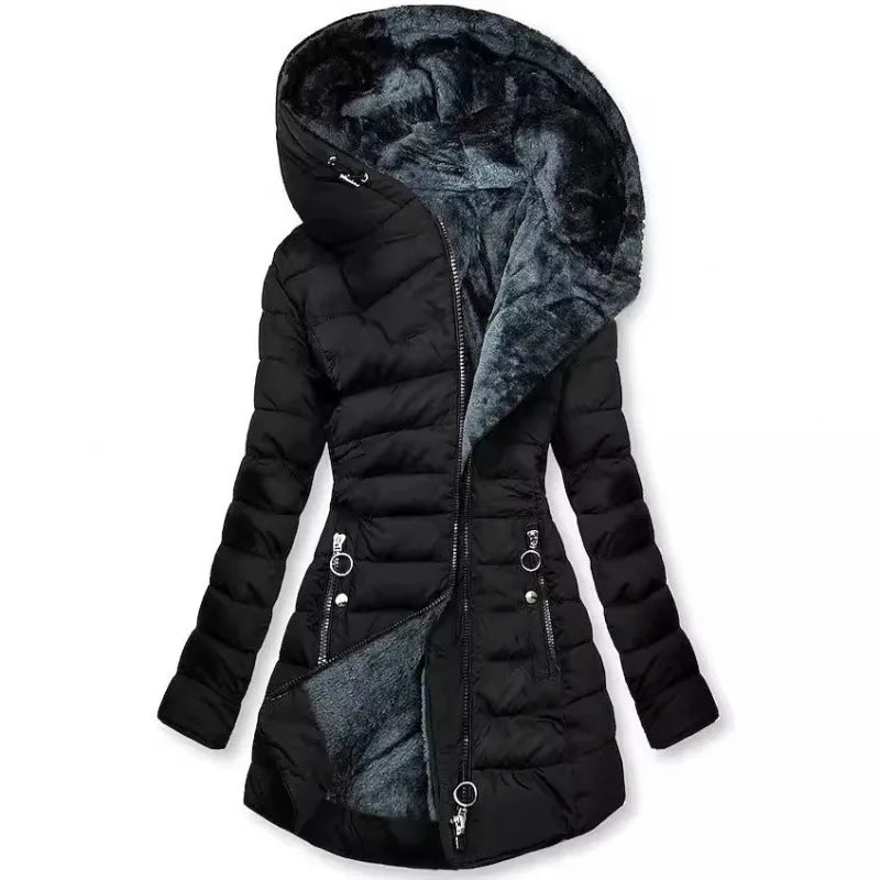 European American New Fashion Women's Solid Color Simple Basic Slim Casual Trendy Daily Hooded Quilted Coats Female Parkas Tops