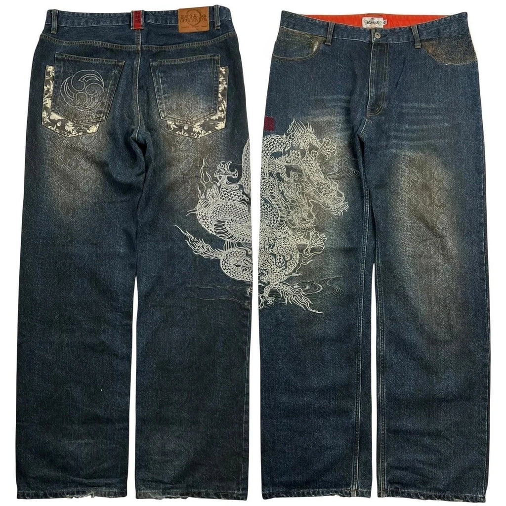 Vintage Japanese Selvedge Jeans Man Y2K High-end Brand Natural Indigo Dip Dyeing Harajuku Mopping Pants