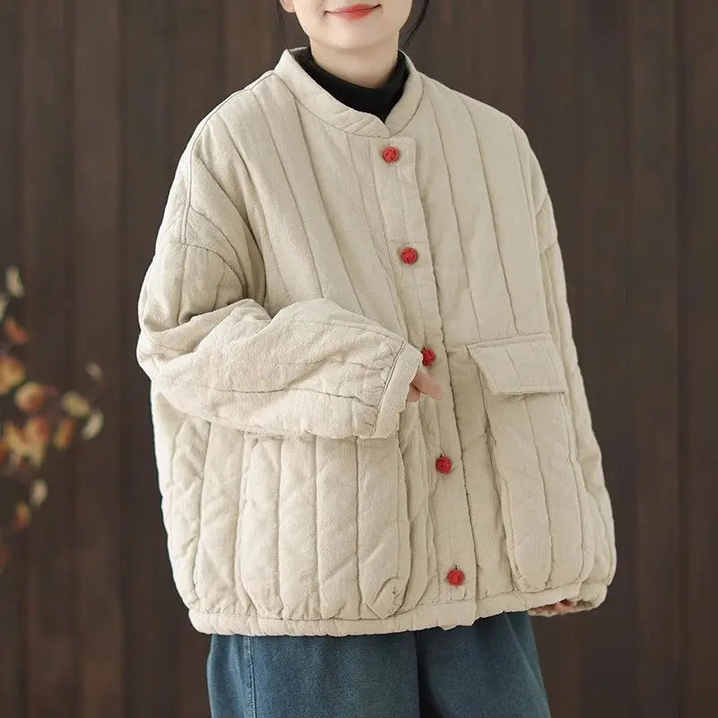 Cotton And Linen Women's Quilted Jacket 2026 New Spring Autumn Retro Chinese Style Short Thick Casual Padded Coat Top K2675