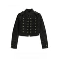 Y2K Retro Hussars Jacket Stand Collar Double Breasted Button Cropped Jacket Napoleon Old Money BLK Denim Jacket Women Boxy Coat