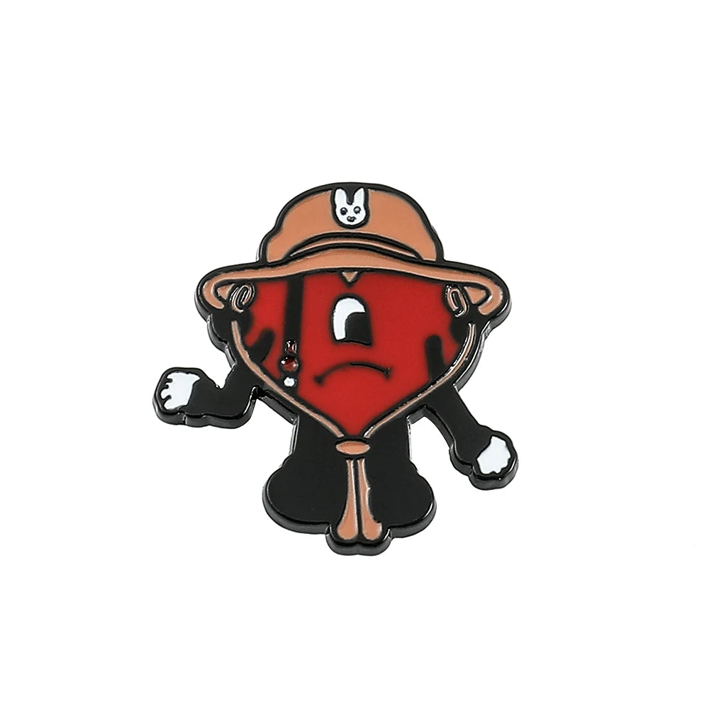 Rapper Bad Bunny Metal Enamel Brooch Bad Rabbit Red Heart Lapel Pins for Backpack Denim Jacket Badges Accessories Jewelry