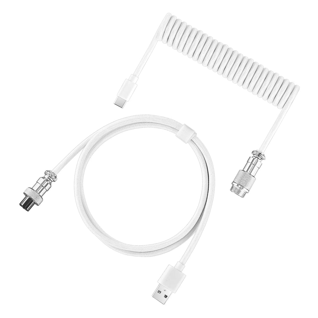 Coiled Keyboard Cable Type C To USB-A Mechanical Keyboard Cable Detachable Metal Aviator Double Sleeved Wire For Gaming Keyboard