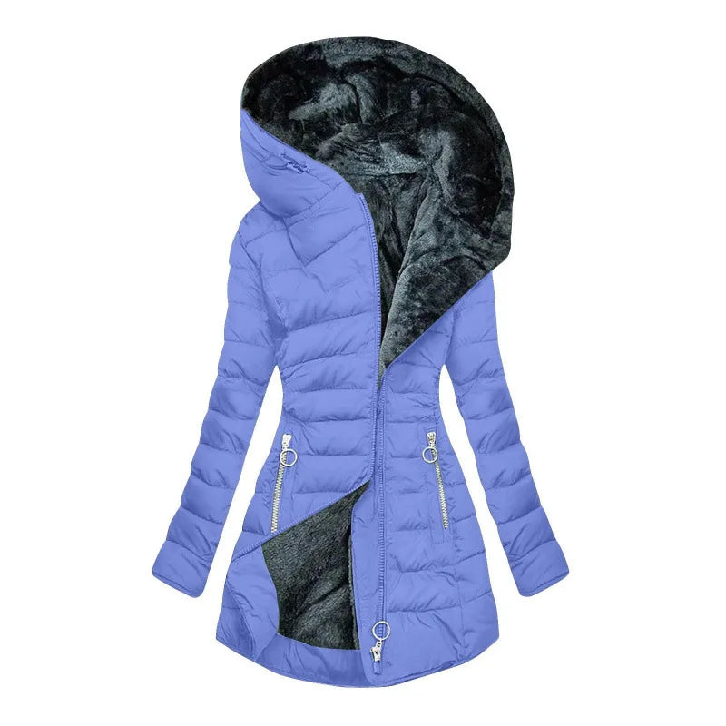 European American New Fashion Women's Solid Color Simple Basic Slim Casual Trendy Daily Hooded Quilted Coats Female Parkas Tops