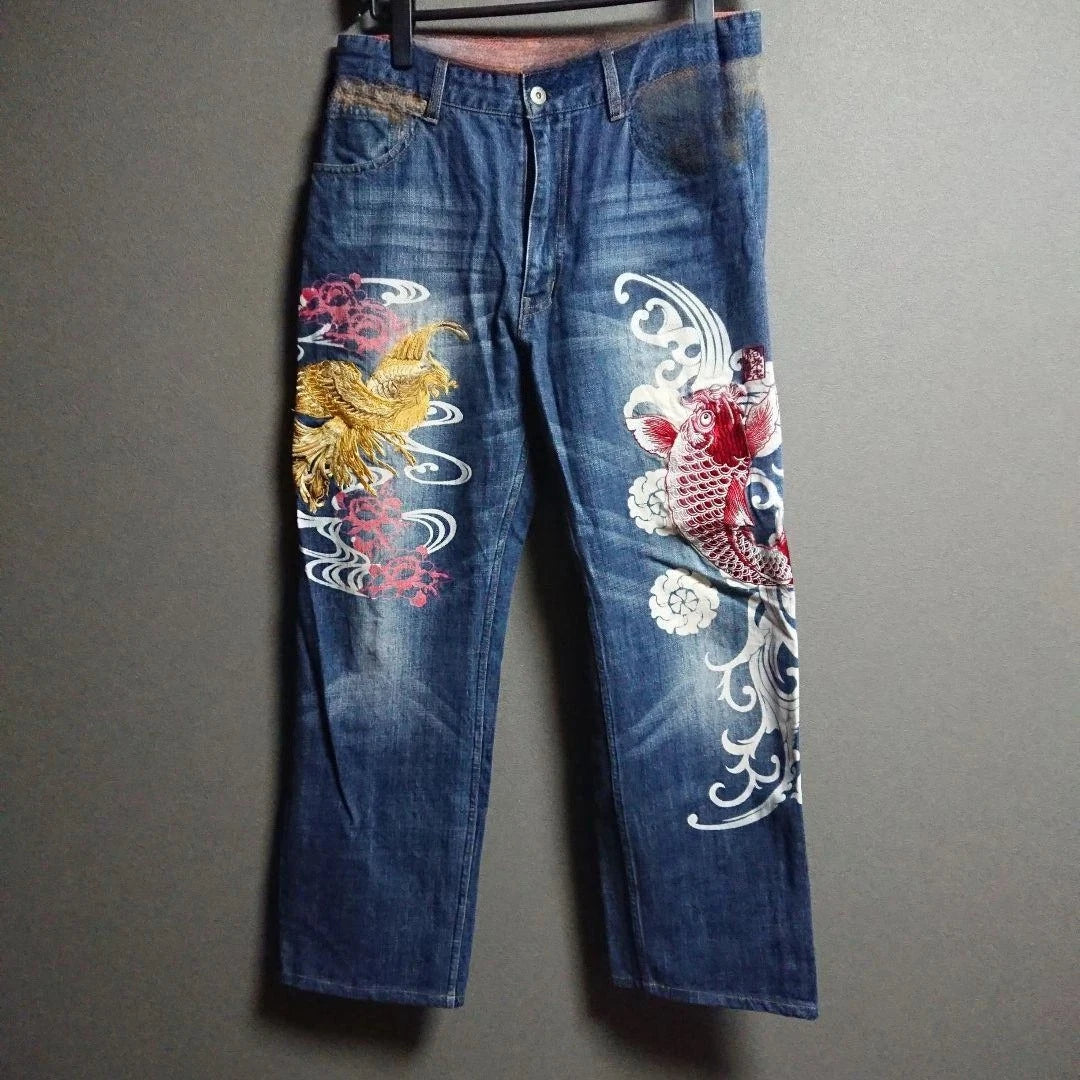 Vintage Japanese Selvedge Jeans Man Y2K High-end Brand Natural Indigo Dip Dyeing Harajuku Mopping Pants