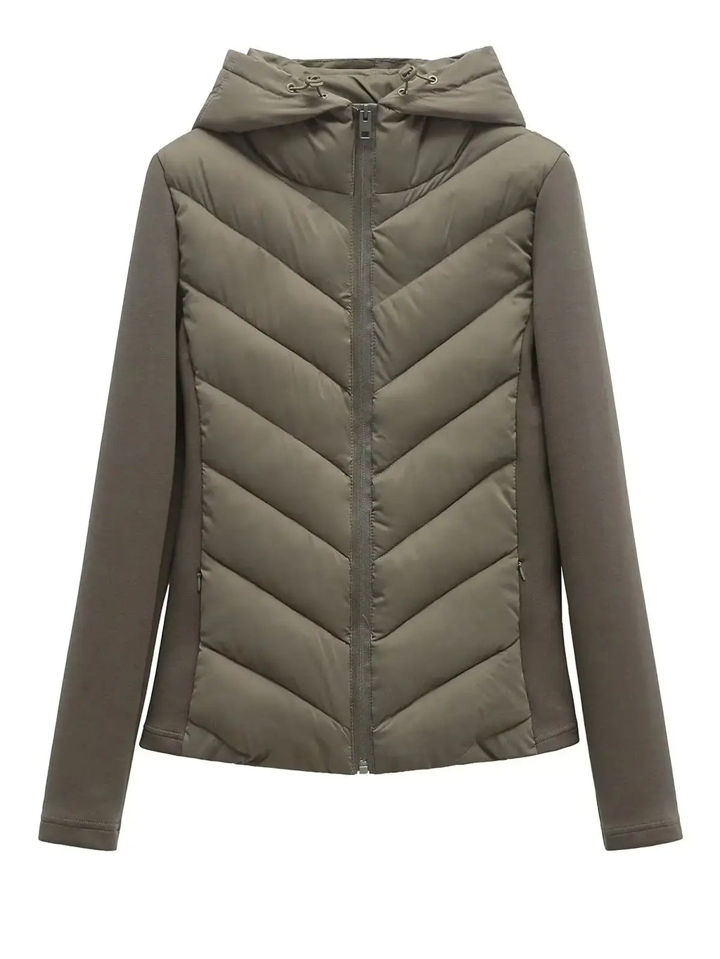 2025 Autumn Winter Women's Elegant Patchwork Hooded Air Cotton Jackets Lady Fashion Army Green Warm Slim Fit Sports Parkas Coats