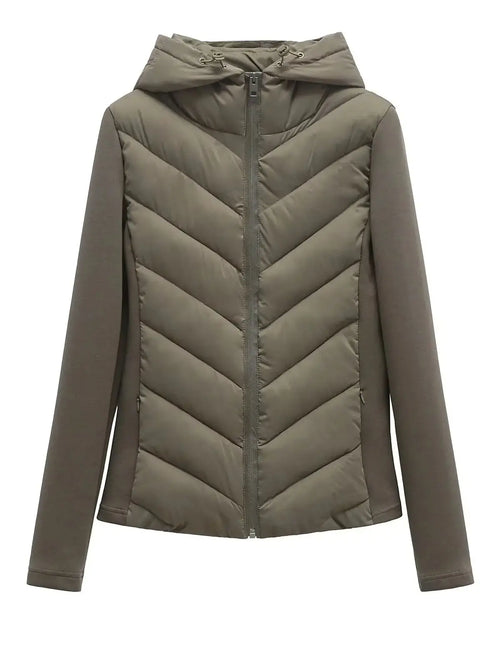 2025 Autumn Winter Women's Elegant Patchwork Hooded Air Cotton Jackets Lady Fashion Army Green Warm Slim Fit Sports Parkas Coats