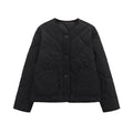 ETJ 2025  Spring new women's vintage crewneck quilted cotton-padded loose version of quilted casual jacket