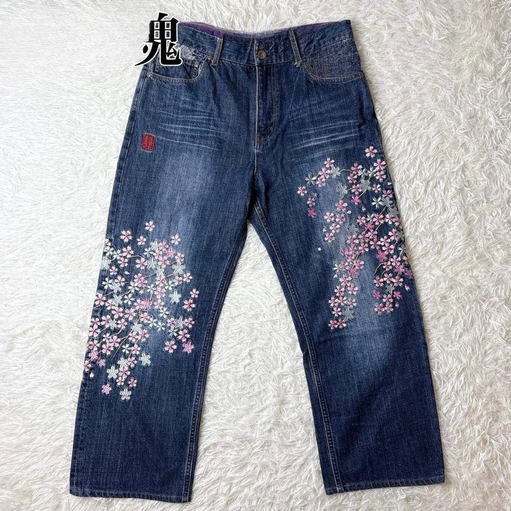Vintage Japanese Selvedge Jeans Man Y2K High-end Brand Natural Indigo Dip Dyeing Harajuku Mopping Pants