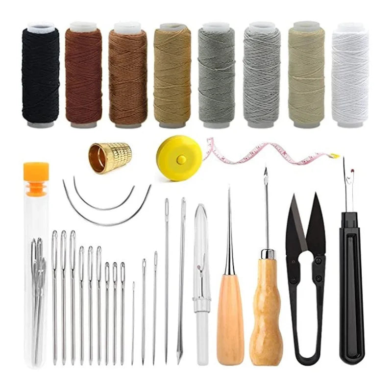 Upholstery Repair Sewing Kit Heavy Duty Sewing Kit Leather Working Tools with Awl Tools,Hand Stitching Needles,Thread