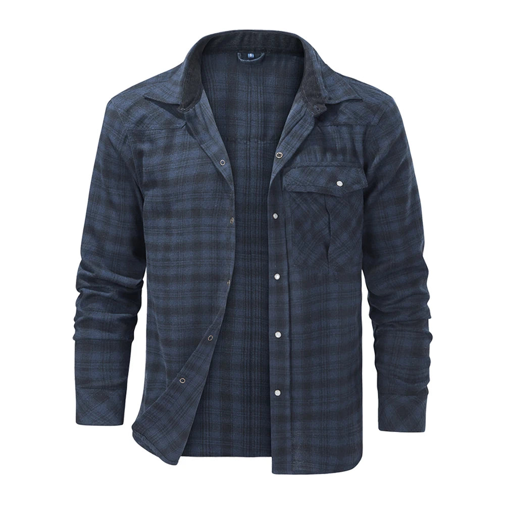 Men's Shirts Spring Flannel Long Sleeve Plaid Checkered Brushed Casual Western Cowboy Pearl Snap Shirt Popular Clothes US Size